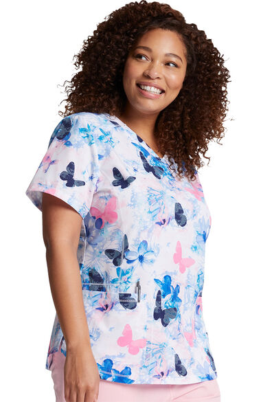 Clearance Women's Flutterly Beautiful Print Scrub Top, , large
