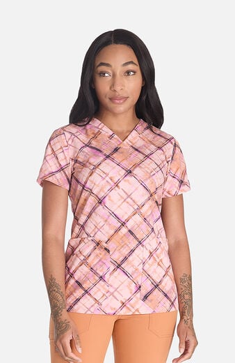 Women's Paint By Plaid Print Scrub Top Women's Paint By Plaid Print Scrub Top