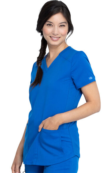 Clearance Women's Knitted Panel Solid Scrub Top, , large