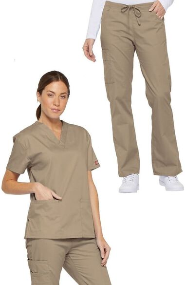 Women's Scrub Set: V-Neck Solid Top & Drawstring Cargo Pant, , large