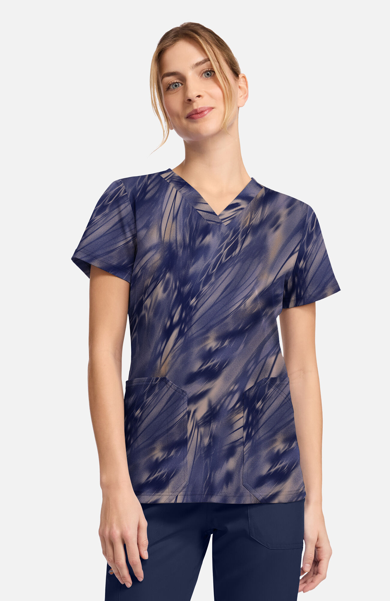 Women's Watercolor Feather Print Scrub Top, , large