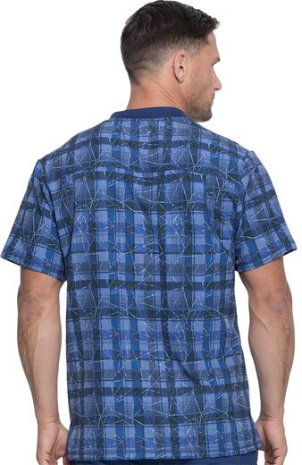 Clearance Dynamix by Dickies Men's V-Neck Positively Plaid Navy Print Scrub Top