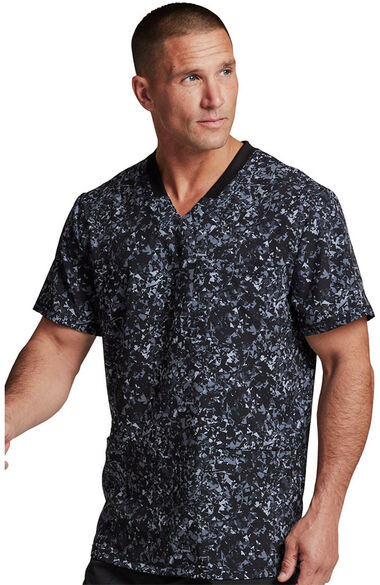 Clearance Men's Fractured Prism Pewter Print Scrub Top, , large