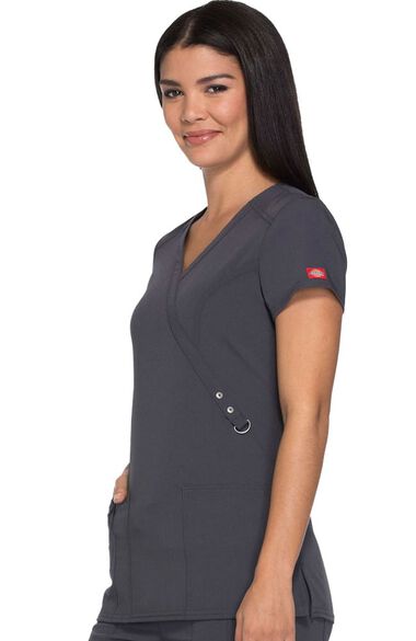 Clearance Women's Mock Wrap Solid Scrub Top, , large