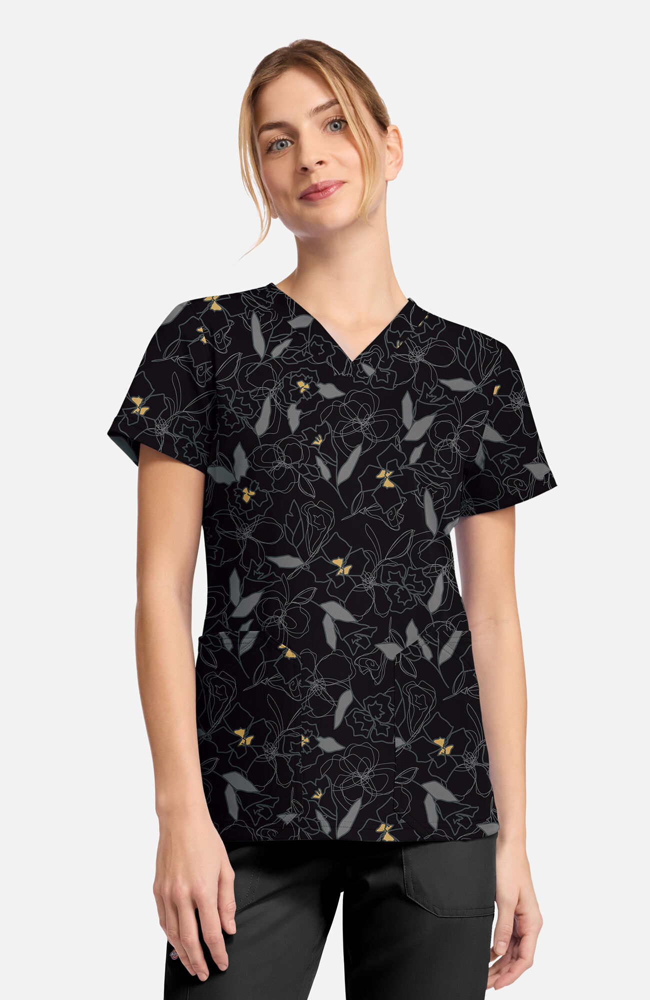 Women's Scribble Floral Print Scrub Top