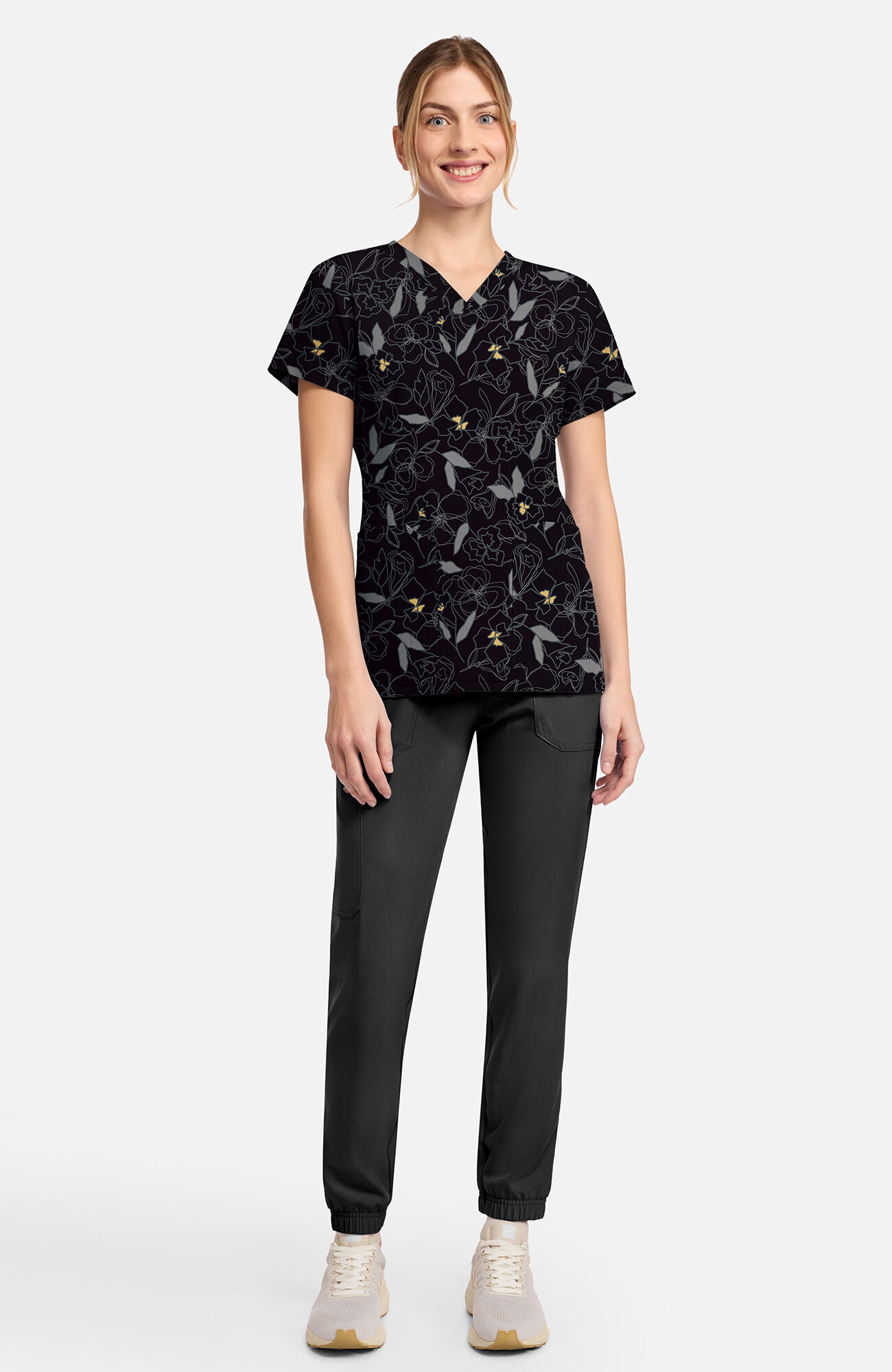 Women's Scribble Floral Print Scrub Top, , large