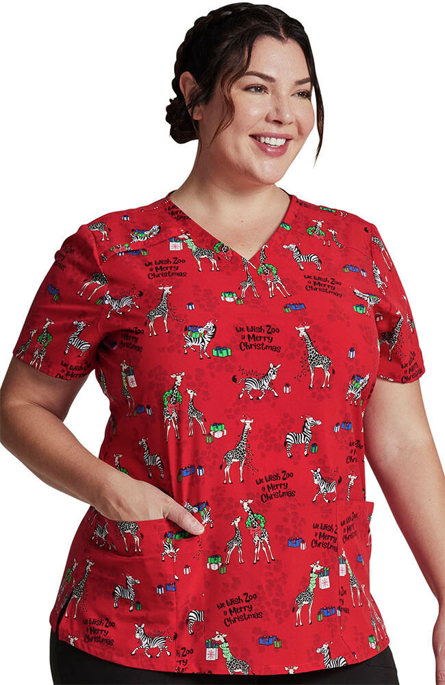 Red print scrub tops best sale