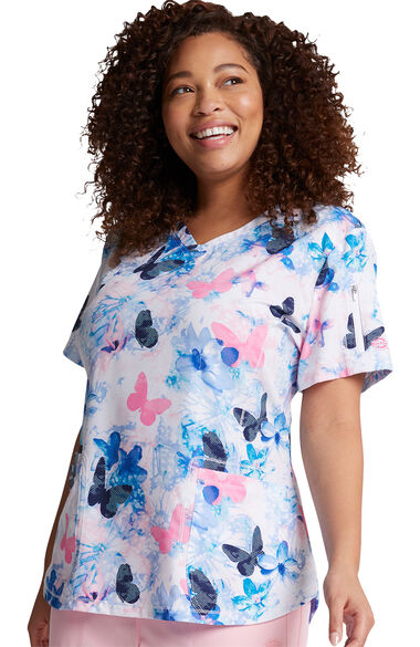 Clearance Women's Flutterly Beautiful Print Scrub Top, , large