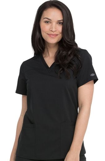 Women's V-Neck Rib Knit Panel Solid Scrub Top Women's V-Neck Rib Knit Panel Solid Scrub Top