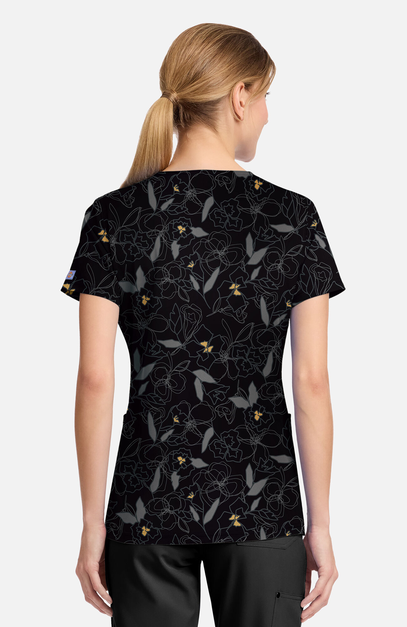 Women's Scribble Floral Print Scrub Top, , large