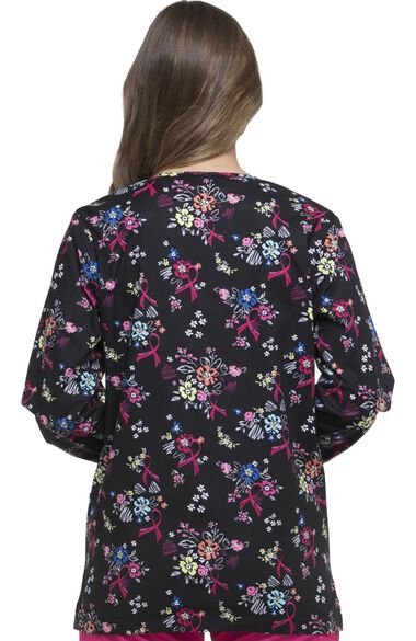 Clearance Women's Snap Front Warm-Up Floral Print Scrub Jacket, , large