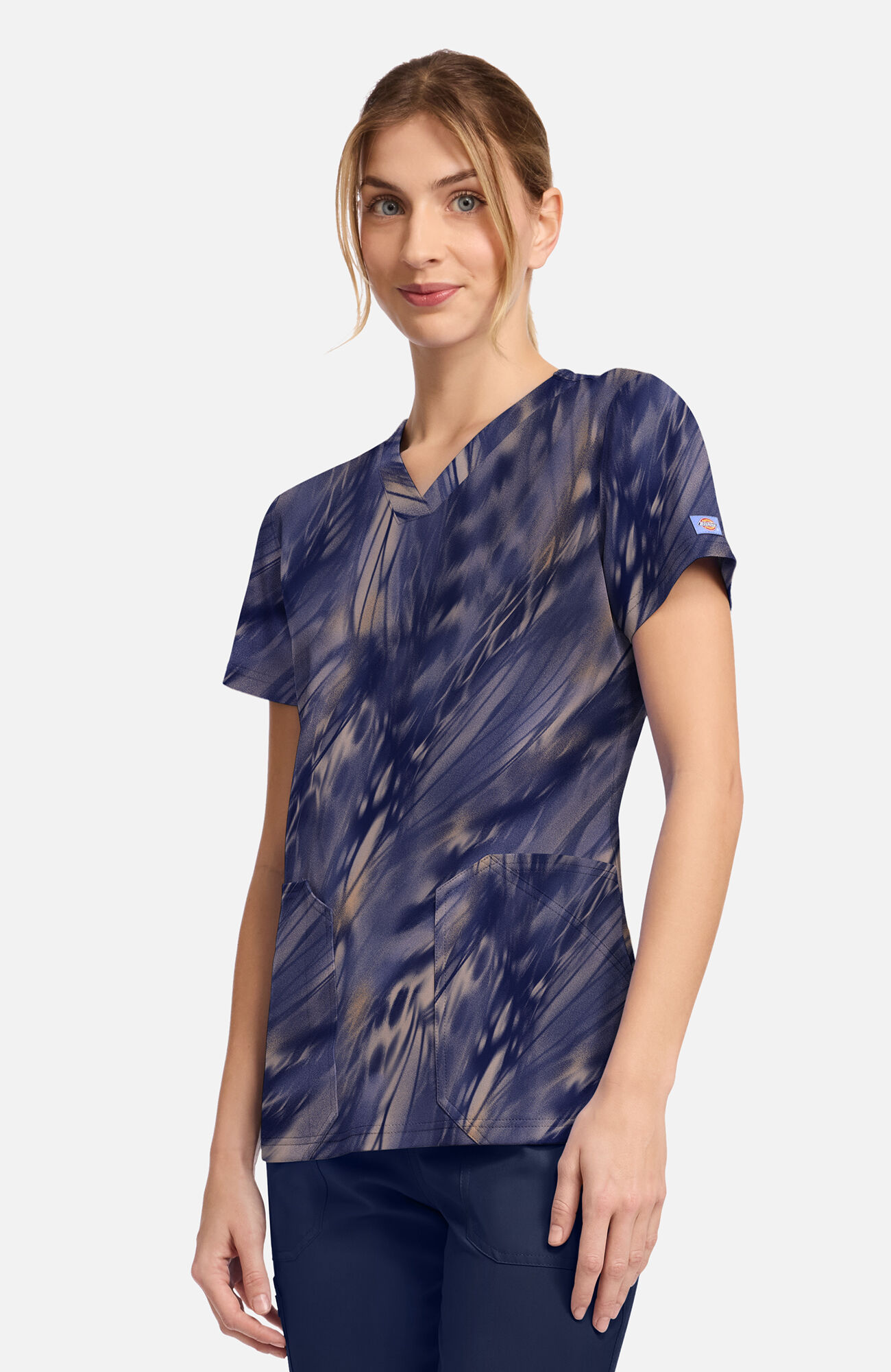 Women's Watercolor Feather Print Scrub Top, , large