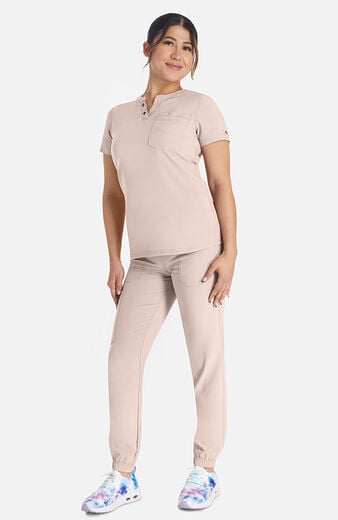 Women's Round Neck Henley Scrub Top Women's Round Neck Henley Scrub Top