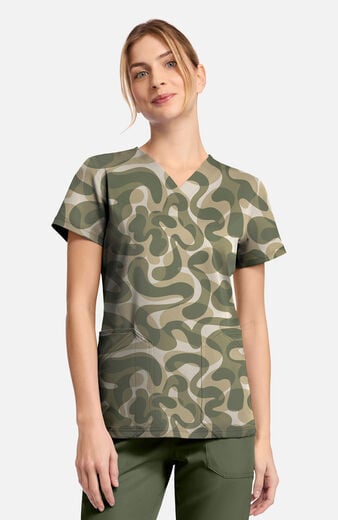 Women's Abstract Camo Print Scrub Top Women's Abstract Camo Print Scrub Top