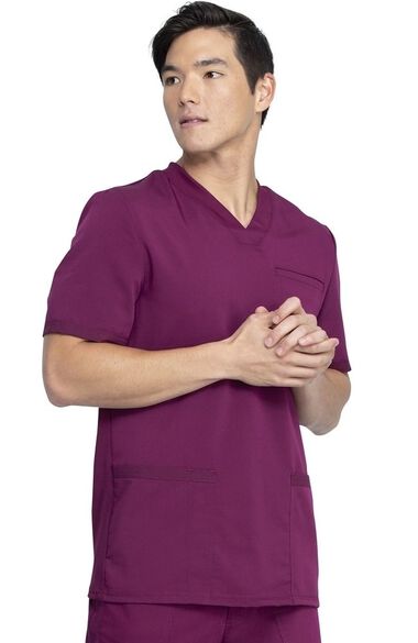 Clearance Men's Knitted Panel Solid Scrub Top, , large