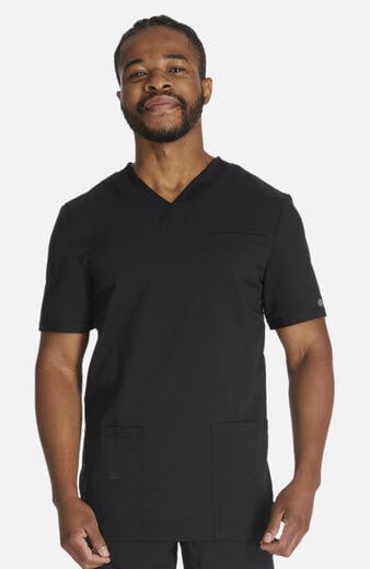 Men's Knitted Panel Solid Scrub Top Men's Knitted Panel Solid Scrub Top