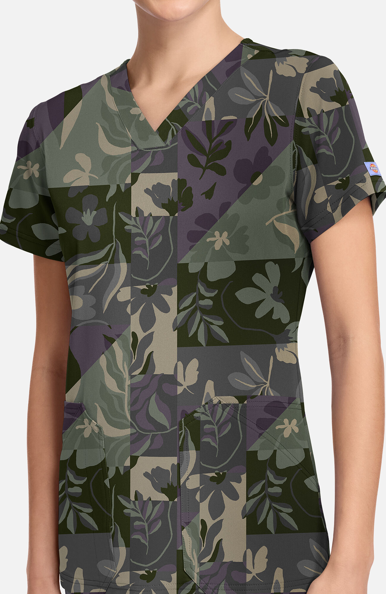 Women's Floral Geo Print Scrub Top, , large