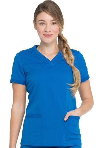 Women's V-Neck Rib Knit Panel Solid Scrub Top Women's V-Neck Rib Knit Panel Solid Scrub Top