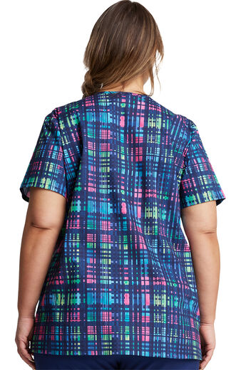 Clearance EDS Signature by Dickies Women's V-Neck Glowing Plaid Print Scrub Top