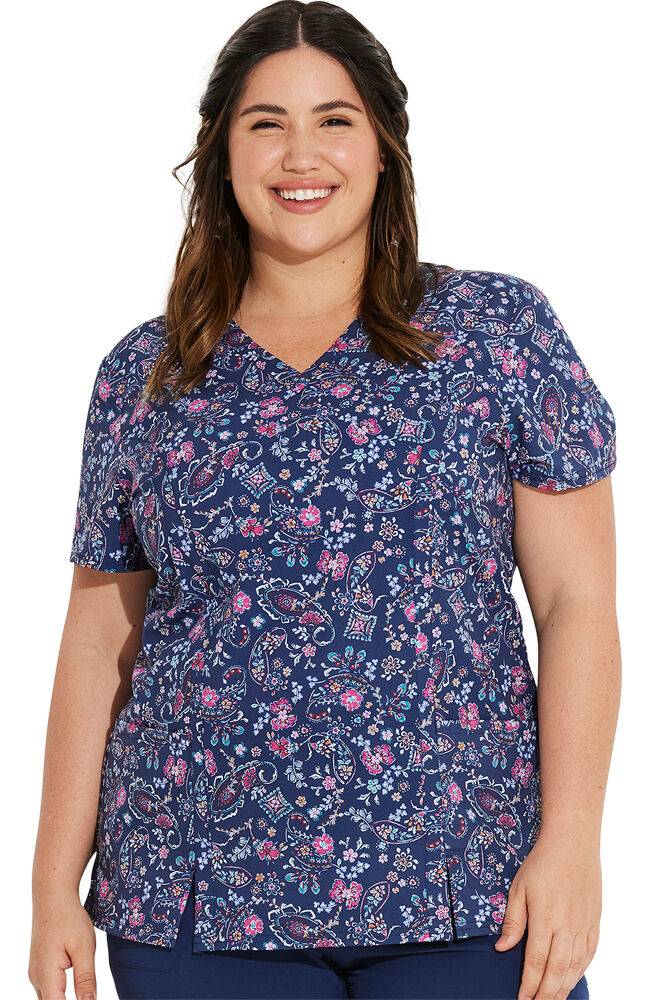 Womens print clearance scrub tops cheap