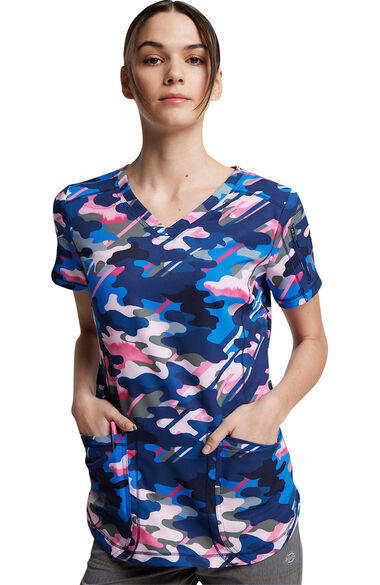 Clearance Women's V-Neck Camo In Line Print Scrub Top, , large