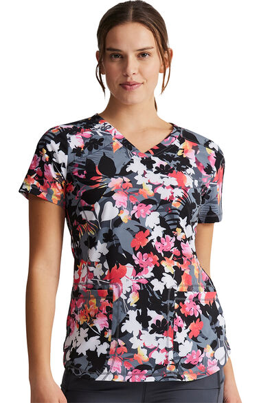 Clearance Women's V-Neck Tropical Escape Print Scrub Top, , large