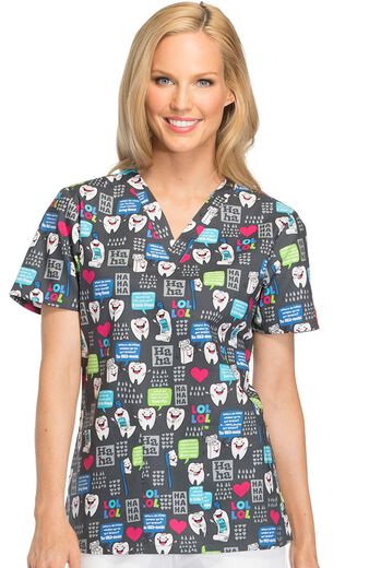 Clearance EDS Signature by Dickies Women's V-Neck Dental Print Scrub Top