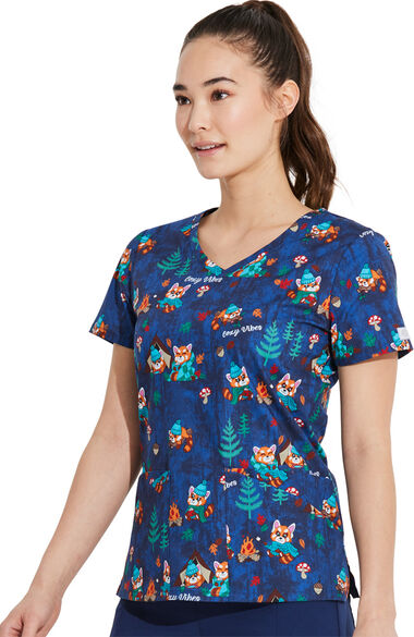 Clearance Women's Cozy Vibes Print Scrub Top, , large